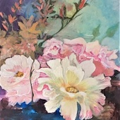 Suzy Bohi - “Elegant Yellow and Pink Roses” – deliciouscanvas1@gmail.com