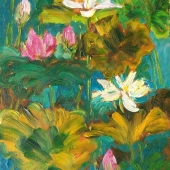 Junxiong Mao - "Lotus and Golden Leaf” – 18910791109@189.CN