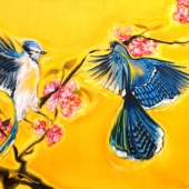 Denise Richard - "Two Jays” – https://www.fiveblossomgatherings.com/works-of-art-.html
