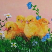 Four Chicks, acrylic on canvas, 40x30 cm