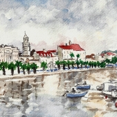 Promenade In Split, watercolour, 29,5x16,5 cm