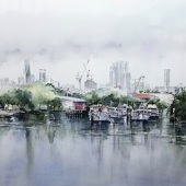 Cynthia Stewart - “Breakfast Creek on a Saturday Morning Brisbane” – www.cynthiastewartwatercolours.com/