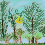 Laurie Gould - “View of Sunset in Quarantine” – http://www.lauriegouldart.com/