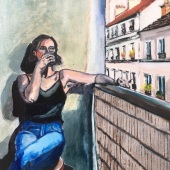 Sarah Laurie Johnson – “Le balcon avec Tara” – http://www.sarahlaurieart.com/