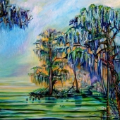 Mamolo - swap scene, acrylic on canvas, 24" x48"