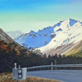 Reid (1) Img #1 Kiwi Sign and Mt Oates, Arthur's Pass, New Zealand