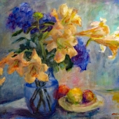 Lawtey (1) Img #2  Orange Lilies & Blue Hydrangeas