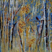 "Red Bird" by Dara Daniel, Acrylic on canvas, 30 by 30 by 1.5 inches