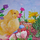 1. Chick In The Nest, acrylic on canvas, 24x30 cm