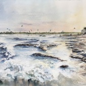 Cynthia Stewart - “Afternoon Kites @ Bullcock Beach” – www.cynthiastewartwatercolours.com